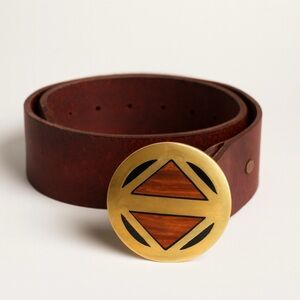 Vintage Burgundy Genuine Leather Belt With Solid Brass Belt Buckle